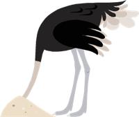 Illustration of an ostrich with it's head in the sand.