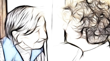 Abstract image of two people talking