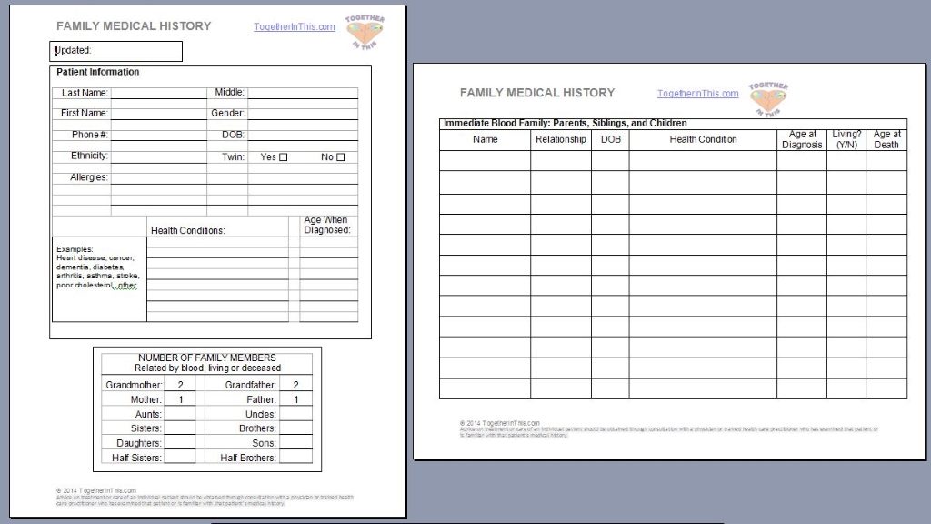 Family Medical History Form Together in This